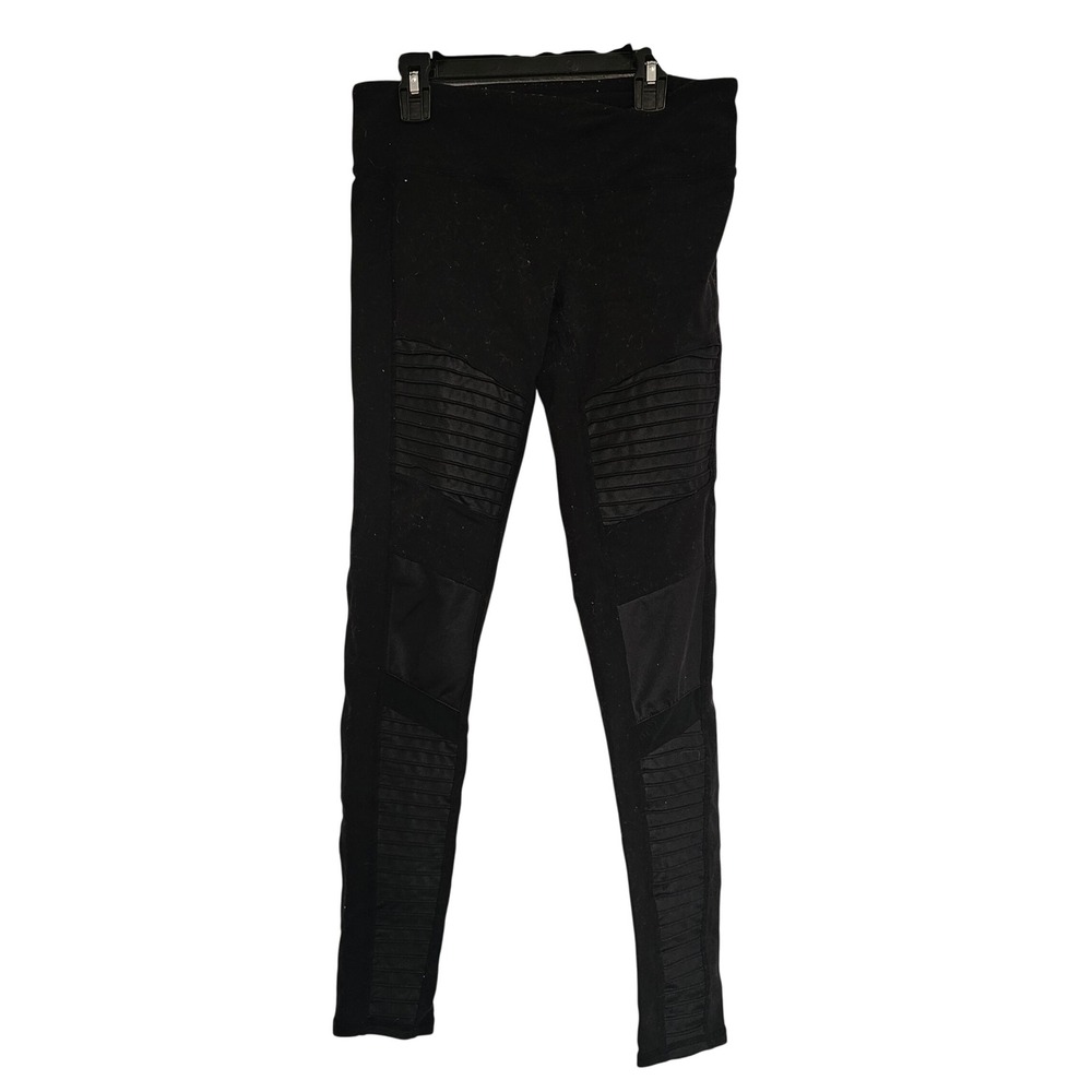 Alo Yoga Black Moto Leggings Ribbed Panel High Waist Athleisure Size M